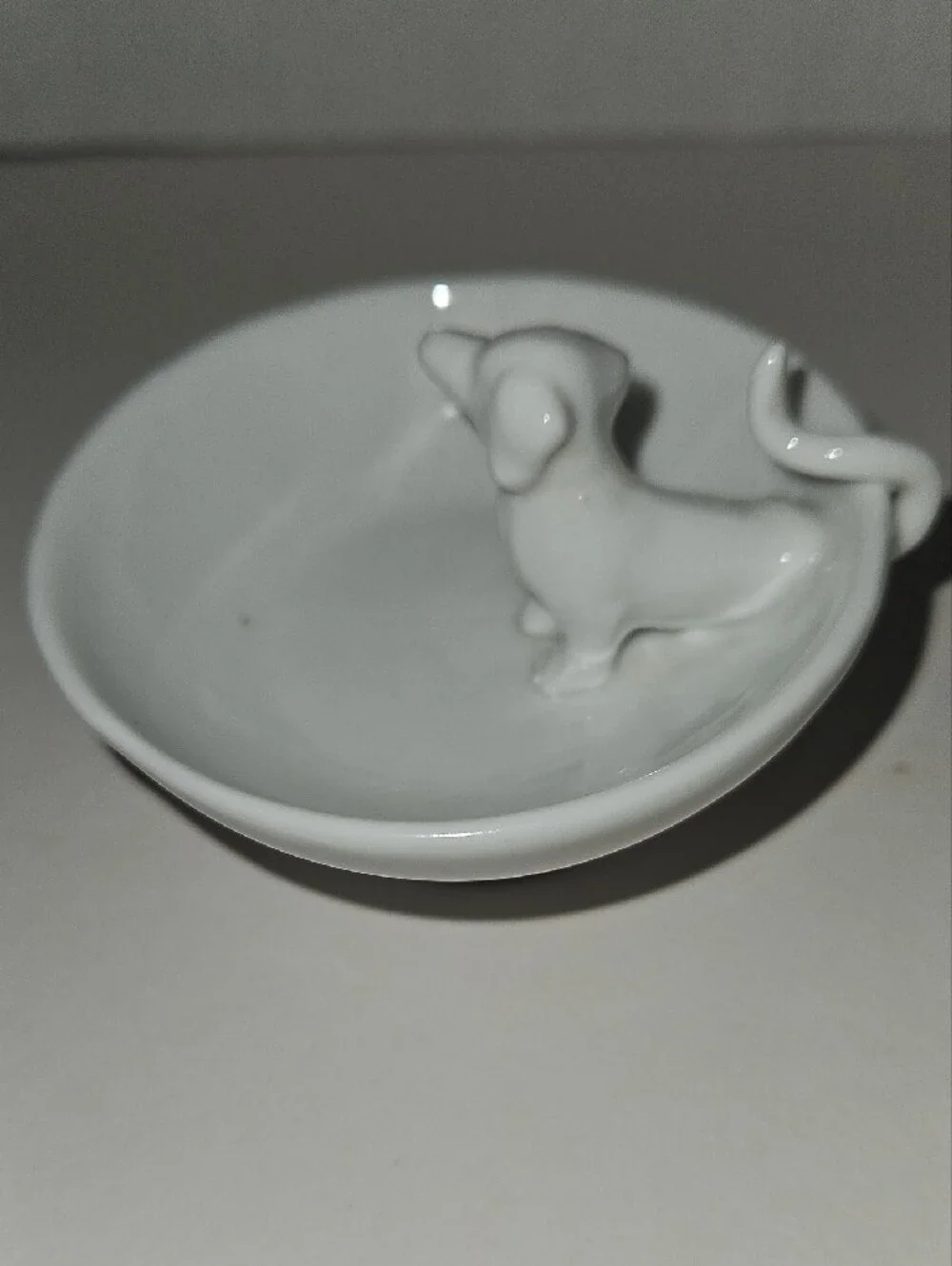 Glossy White Ceramic Dog Trinket Bowl